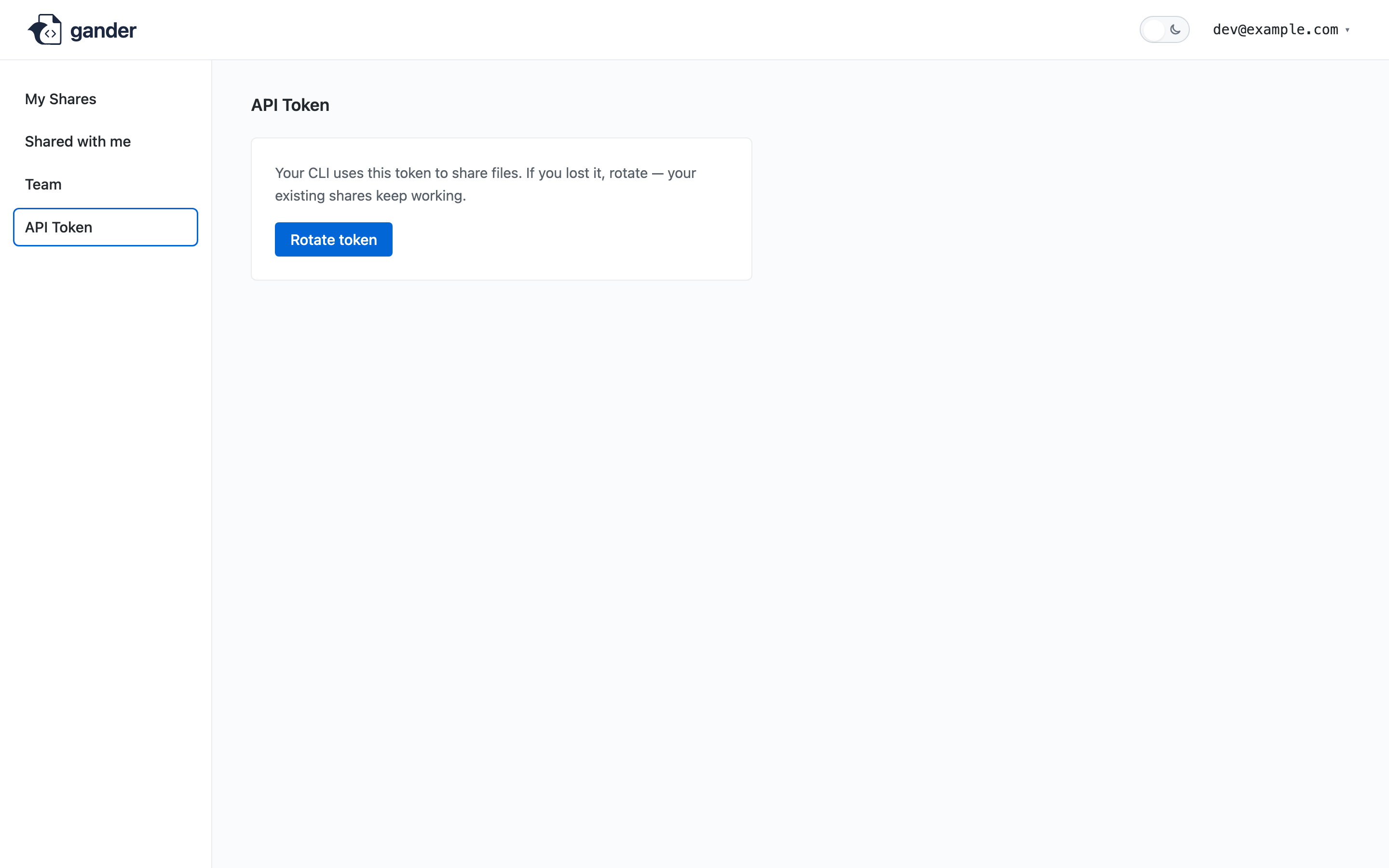 API token page. Rotate only if you lost the current token