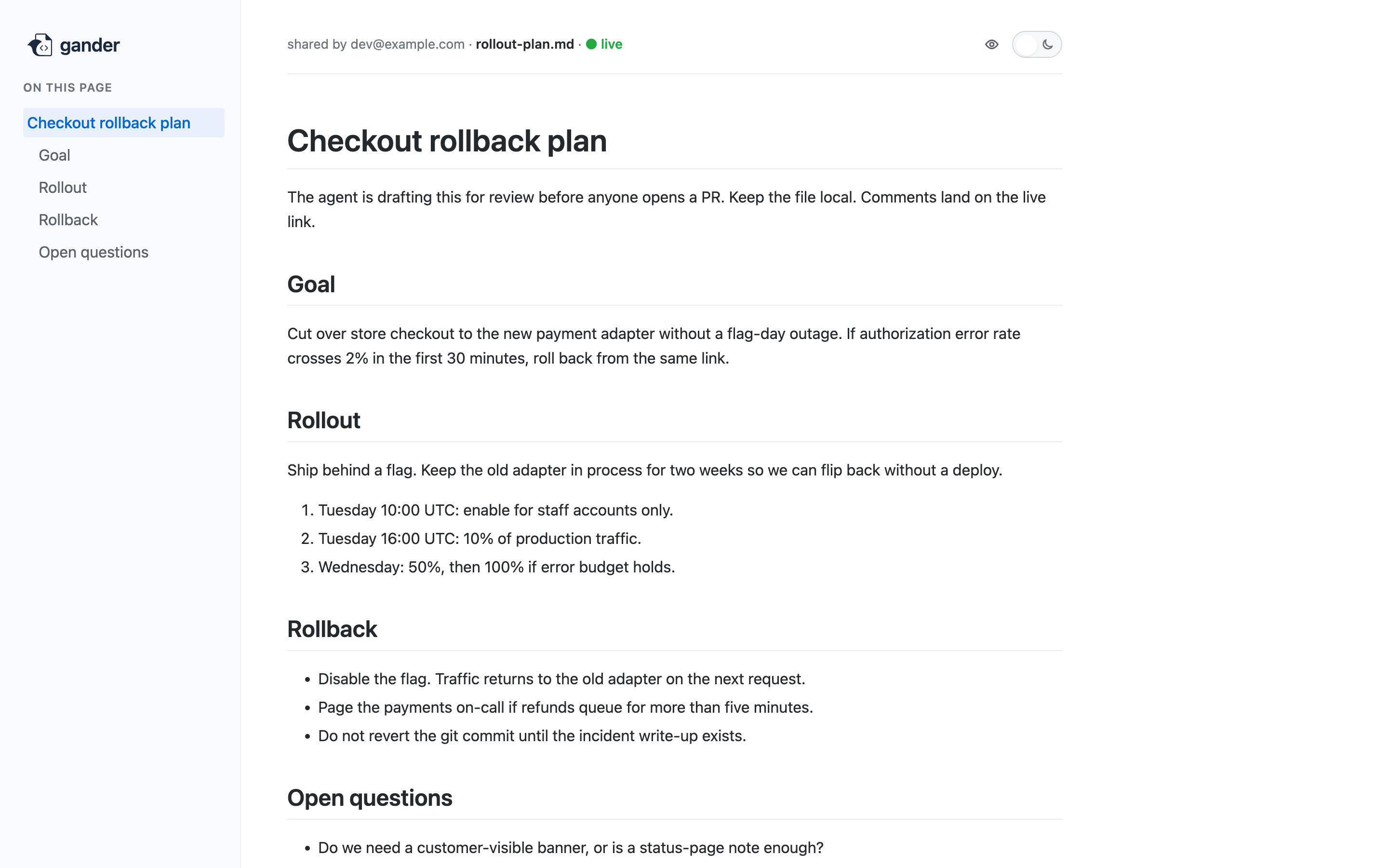 Live hosted plan with a live badge